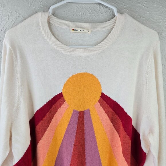 Marine Layer Sunset Pullover Sweater L Colorblock Cotton 70s Retro Long Sleeve - Picture 3 of 14